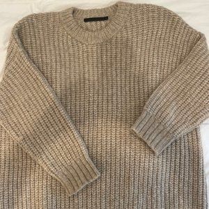 JENNi KAYNE OVERSIZED ALPACA CREW NECK SWEATER - TAUPE - XL